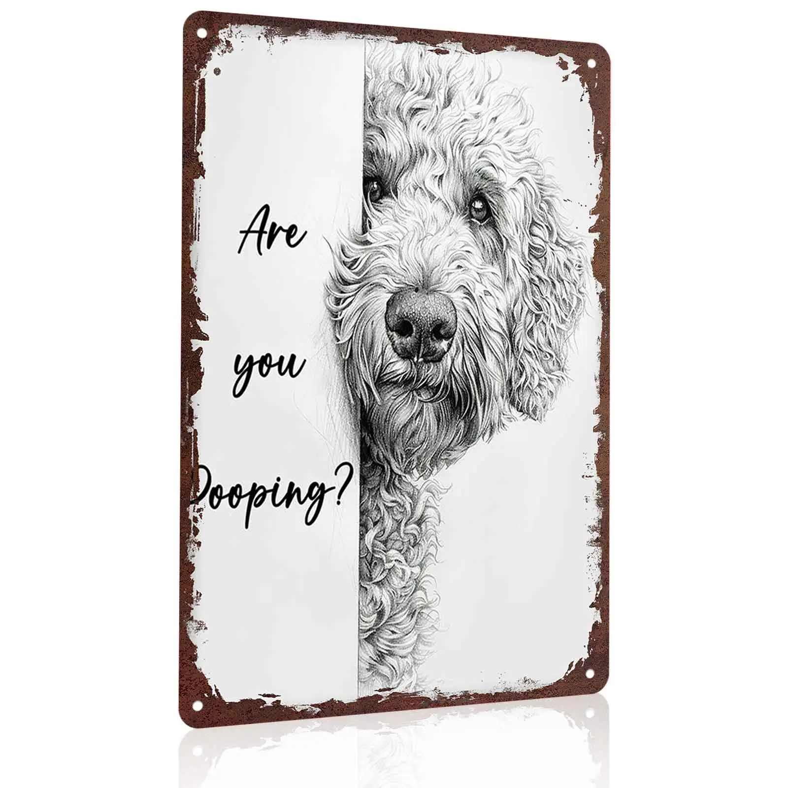 Are You Pooping? Labradoodle Peeking 12x8 Inch Aluminum Metal Sign - Funny Dog Lover Wall Decor for Bathroom, Restroom, Powder Room - Retro Tin Sign Gift for Dog Parents & Pet Enthusiasts