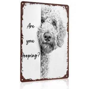 Are You Pooping? Labradoodle Peeking 12x8 Inch Aluminum Metal Sign - Funny Dog Lover Wall Decor for Bathroom, Restroom, Powder Room - Retro Tin Sign Gift for Dog Parents & Pet Enthusiasts