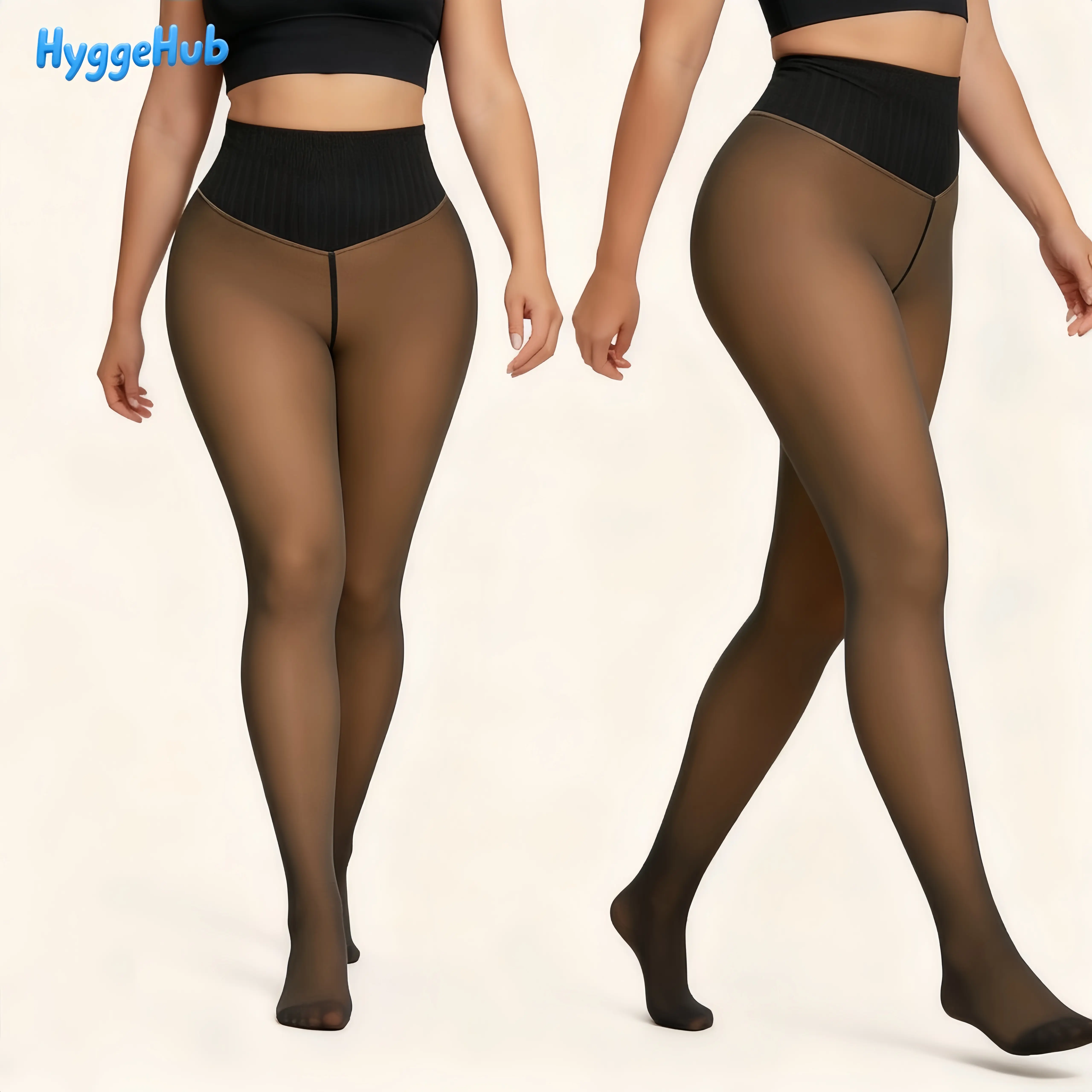 New Compression Band,One Seam Option,Fleece Lined Leggings for Women - Thermal Lined, Sheer Pantyhose, Closed Foot, 4 Shades, Tights Fit Womenswear