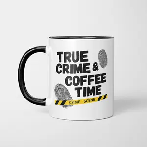 True Crime & Coffee Time Ceramic Mug! Funny fingerprint crime scene coffee cup for true crime lovers, perfect gift for crime podcast & coffee addicts!