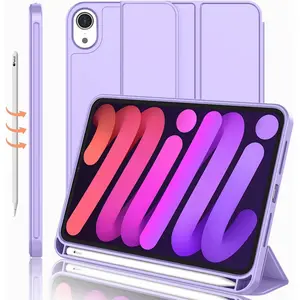 Case For iPad mini 7 2024 (A17 Pro),iPad mini 6 (8.3-Inch,2021 Model),iPad mini 7th/6th Generation With Pencil Holder, Trifold Stand Smart Case with Soft TPU Back,Clove Purple
