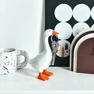 7-Inch Kawaii Resin Goose Desk Statue with Magnetic Beak, Funny Desktop Figurine Key Holder, Home Decor for Office & Home, Cute Holiday Gift for Housewarming