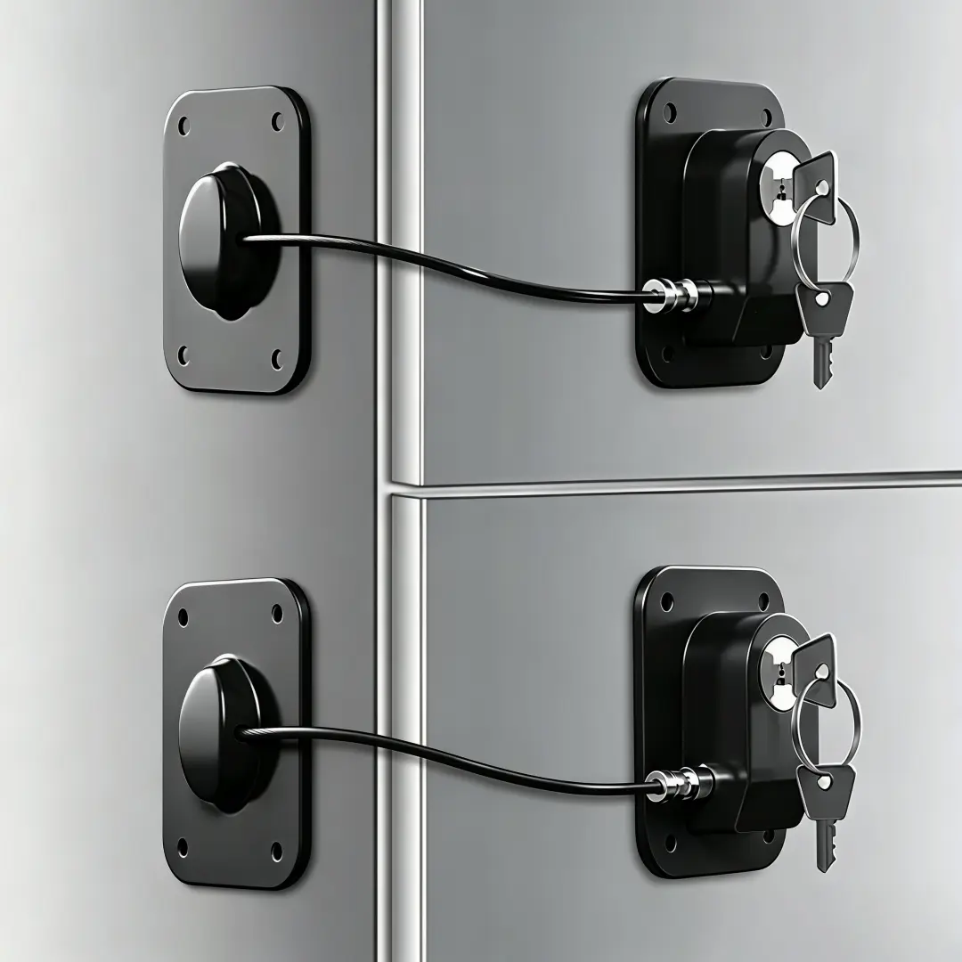 LMMAKE 1/2PCS ABS Plastic Chain Childproof Cabinet Locks with 2 Bendable Keyed Padlocks, Adhesive Mount No Drilling, Black, for Furniture & Household Appliances