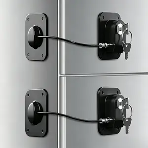 LMMAKE Refrigerator Lock 1/2pack ABS Plastic Chain-Linked Design with 2 Bendable Locks Easy Install No Drilling Needed Black Safety First for Furniture & Appliances