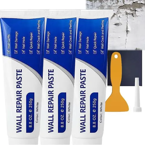 2026 Upgrade Quick-Drying Wall Crack and Damage Kit (3pcs) - Efficient Drywall Repair Paste with Scraper, Multi-Functional DIY Home Fix Tool for Hole & Peeling Mending (Smooth Finish for DIY Users)