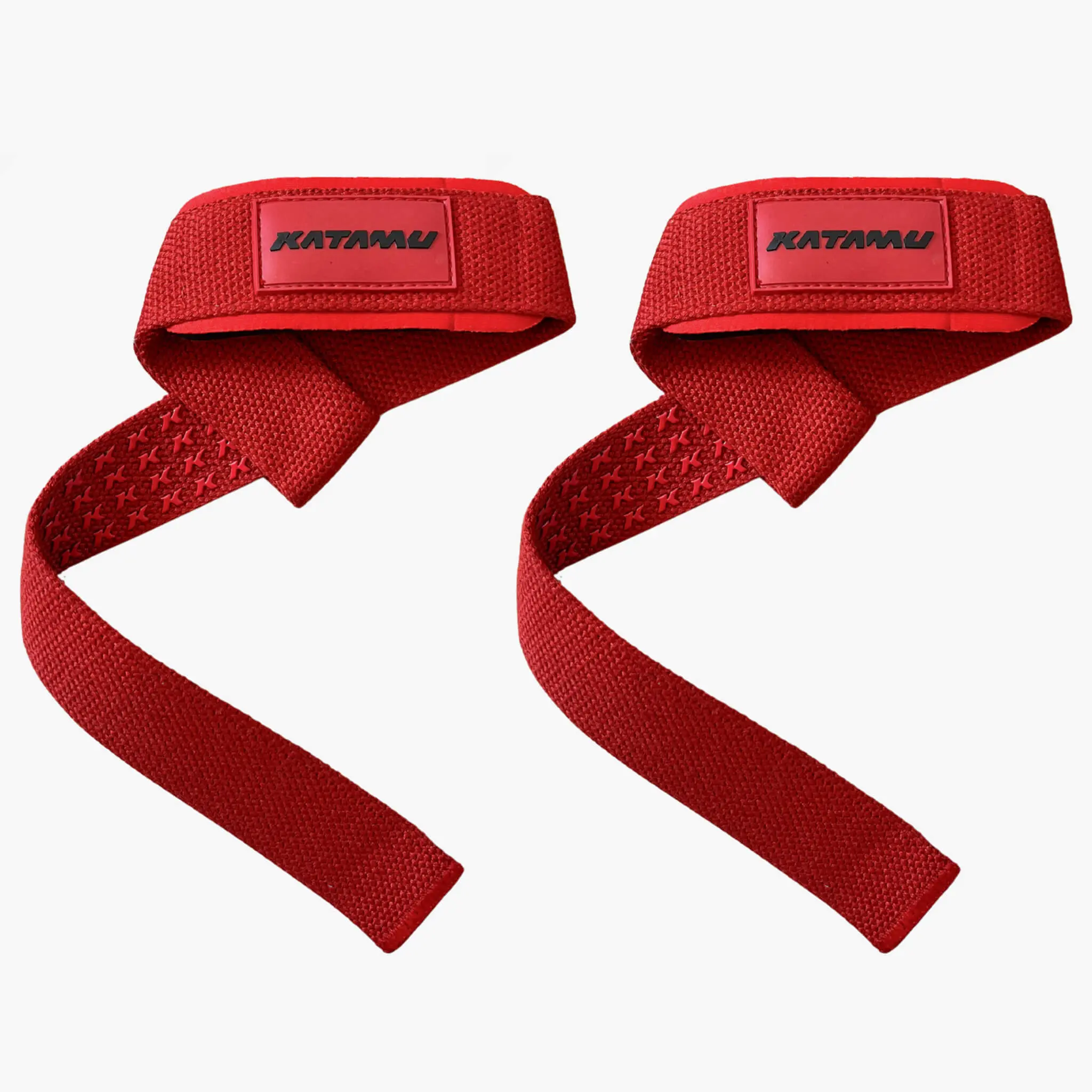 Core Lifting Straps, Gym & Weight Training Accessories, Leather Badge, Minimalist Print, Red Pair Pack