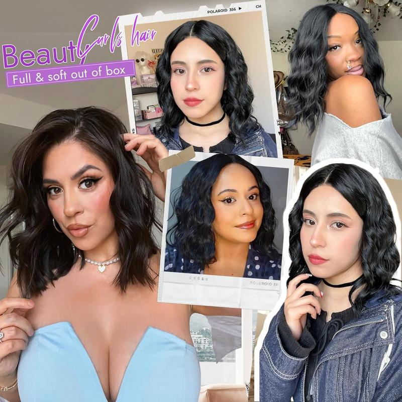 Ombre Blonde Short Wavy Wig for Women Lace Hairline Bob Style Synthetic Heat Resistant - Natural Appearance for Everyday Hairstyle 14 Inch