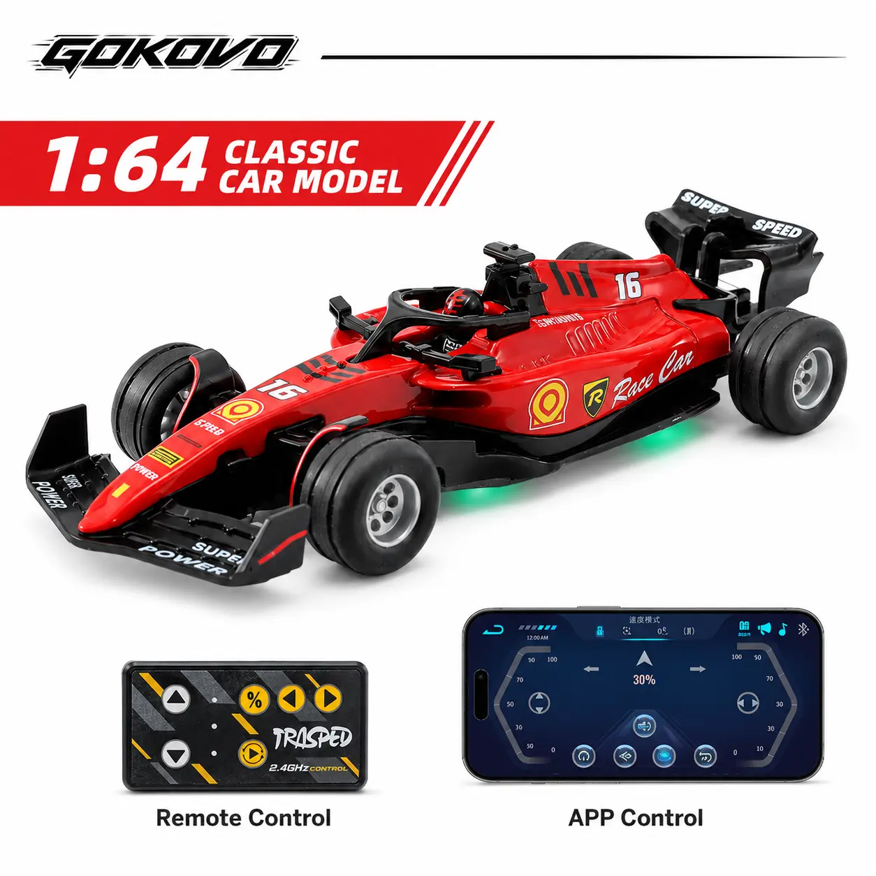 1/64 Mini RC F1 Racing Car, 2.4GHz Pocket-Size Portable Drift RC Car with Remote & App Control, USB-Rechargeable Formula Racing Toy, Stress-Relief Desktop Entertainment, Birthday & Christmas Gift