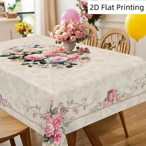 Vintage Polyester Rectangle Farmhouse Floral Art Table Covers - Elegant Touch Festive Home Kitchen Accessory, Valentine’s Decor, Alcohol-Free Gift for Family-Friends That Adds a Touch of Elegance
