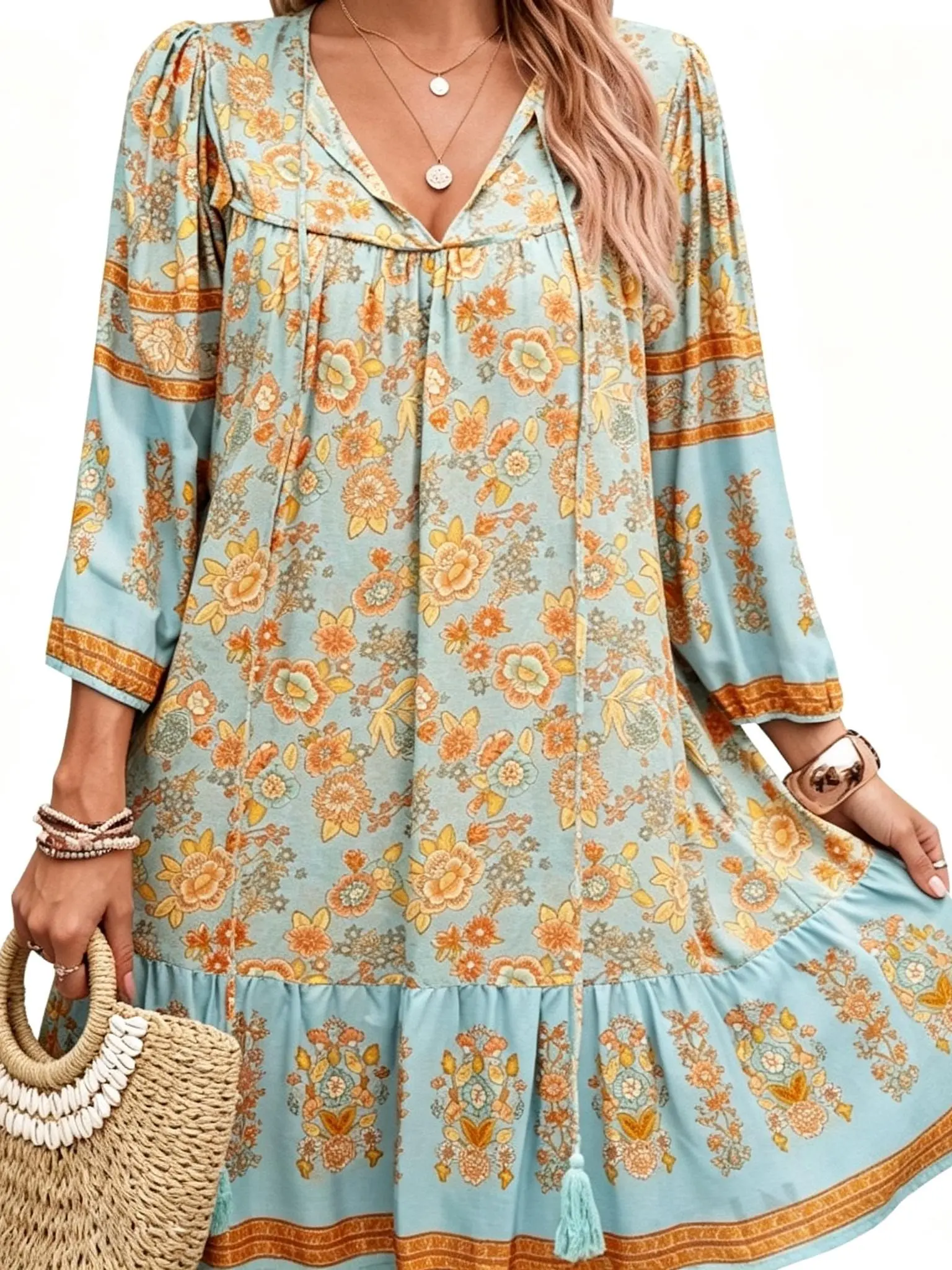 Floral Print Summer Dress for Women, Vintage Loose Fit Babydoll with Ruffle Trim, Comfortable and Lightweight