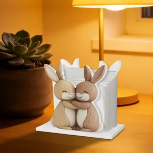 Rustic Farmhouse Christmas Table Centerpiece Decor, Embracing Rabbit Napkin Holder, Paper Towel Dispenser for Dining Room, Bar, Hotel