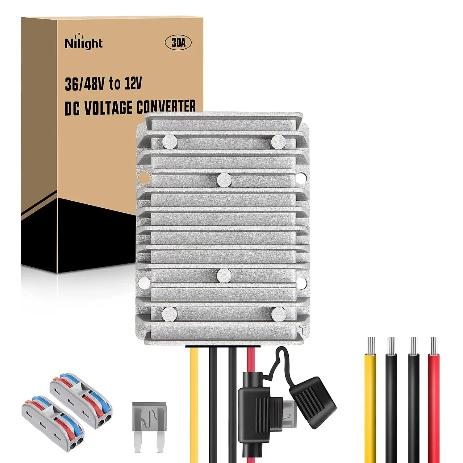Nilight 48V-36V to 12V Aluminum DIY Power Transformer, 360W 30A Waterproof DC Step-Down Voltage Converter Regulator Module for Golf Carts, Trucks, LED Electrical Equipment Led Diy Led Screens Led Strips