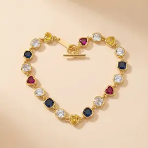 Dopamine Rainbow Bracelet - 18K Gold Plated with Hand-Set Colorful Zircon - Sweet & Chic Jewelry for Girls (Easy OI Clasp)