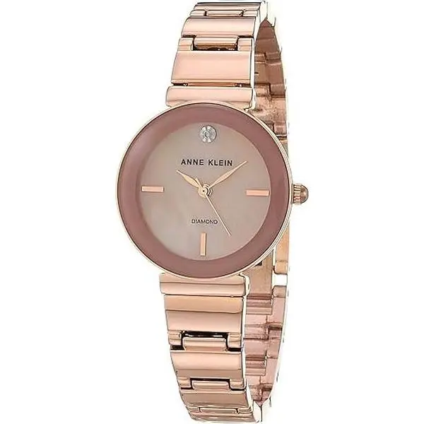 Anne Klein Women's Diamond Dial Fashion Watch in Rose Gold-Tone Metal with a Pink Mother-of-Pearl Face and Adjustable Link Bracelet, Genuine Diamond, Quartz, Clasp, 30 Meters