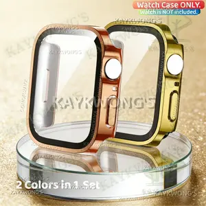 KAYKWONG'S 2 Counts Hard PC Case with Tempered Glass Screen Protector, Ultra-thin Scratch Resistant Cover for iWatch Series 49mm 46mm 45mm 44mm 42mm 41mm 40mm 38mm