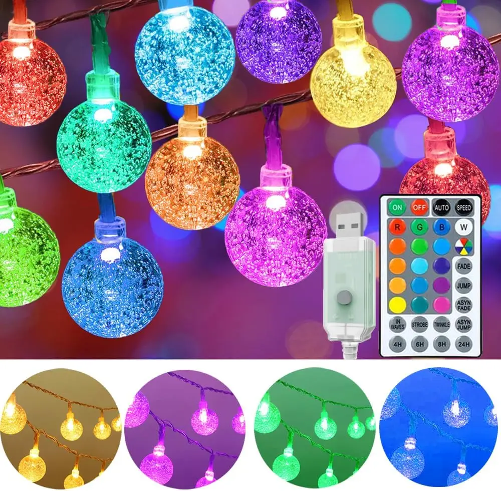 50FT 100LED Color Changing Globe String Lights, USB Powered With Remote Control, Hanging Fairy Lights For Bedroom Classroom Camping Tent Indoor Decor romantic night party decor