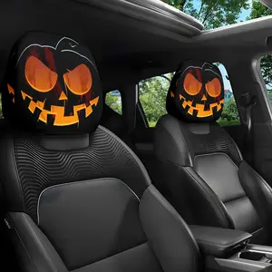 Halloween Pumpkin Car Headrest Covers, Comfortable Fashion Design, Easy Installation, Suitable for Sedans, Trucks, Suvs, Set of 2 Pieces