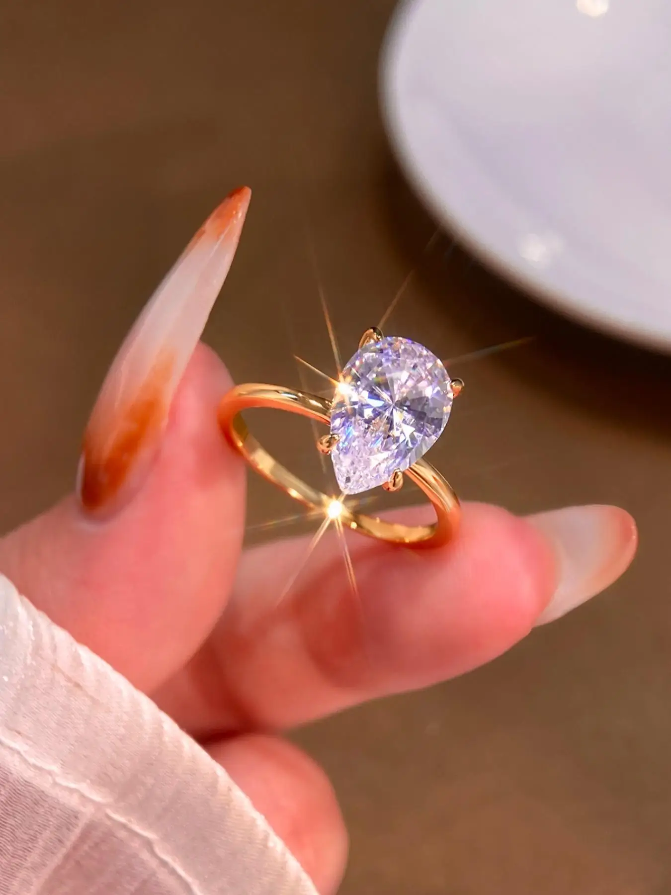 925 Sterling Silver Water Drop Shaped Zircon Ring, Fashion Jewelry for Party, Daily Clothing Decor, Trendy All-match & Exquisite Jewelry for Birthday