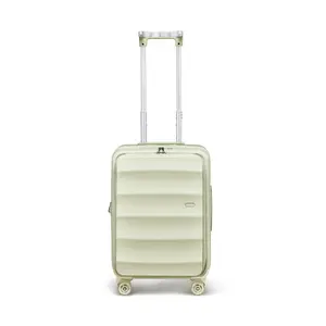 4MYTU Front Opening 20 Inch Carry-On Suitcase Expandable Travel Luggage Business Travel Multi-functional Handle for Cup Holder and Bag Hanger 360° Skateboard Wheel Build-in USB Port Antimicrobial Linear in Mint Green