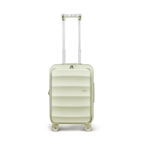 4MYTU Front-Opening 20in Expandable Carry-On Luggage, Polycarbonate Antimicrobial Linear Suitcase with 4 Wheels 360° Rotation, Anti-Theft, Built-In USB Port, Dustproof, Multi-Functional Handle (Cup Holder, Bag Hanger) for Business Travel, Mint Green, Buil