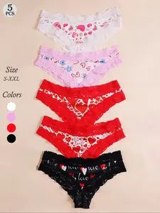 5-Pack Women's Romantic Lace Panty Set - The Perfect Valentine's Gift for Her, Sultry Valentine's Lingerie: Your Secret to an Unforgettable Night, Soft Breathable Panties