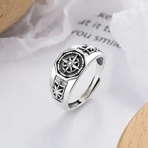 Retro Fashion Compass Ring Hexagonal Opening Adjustable Ring Hip Hop Party Jewelry Accessories Gift for Women