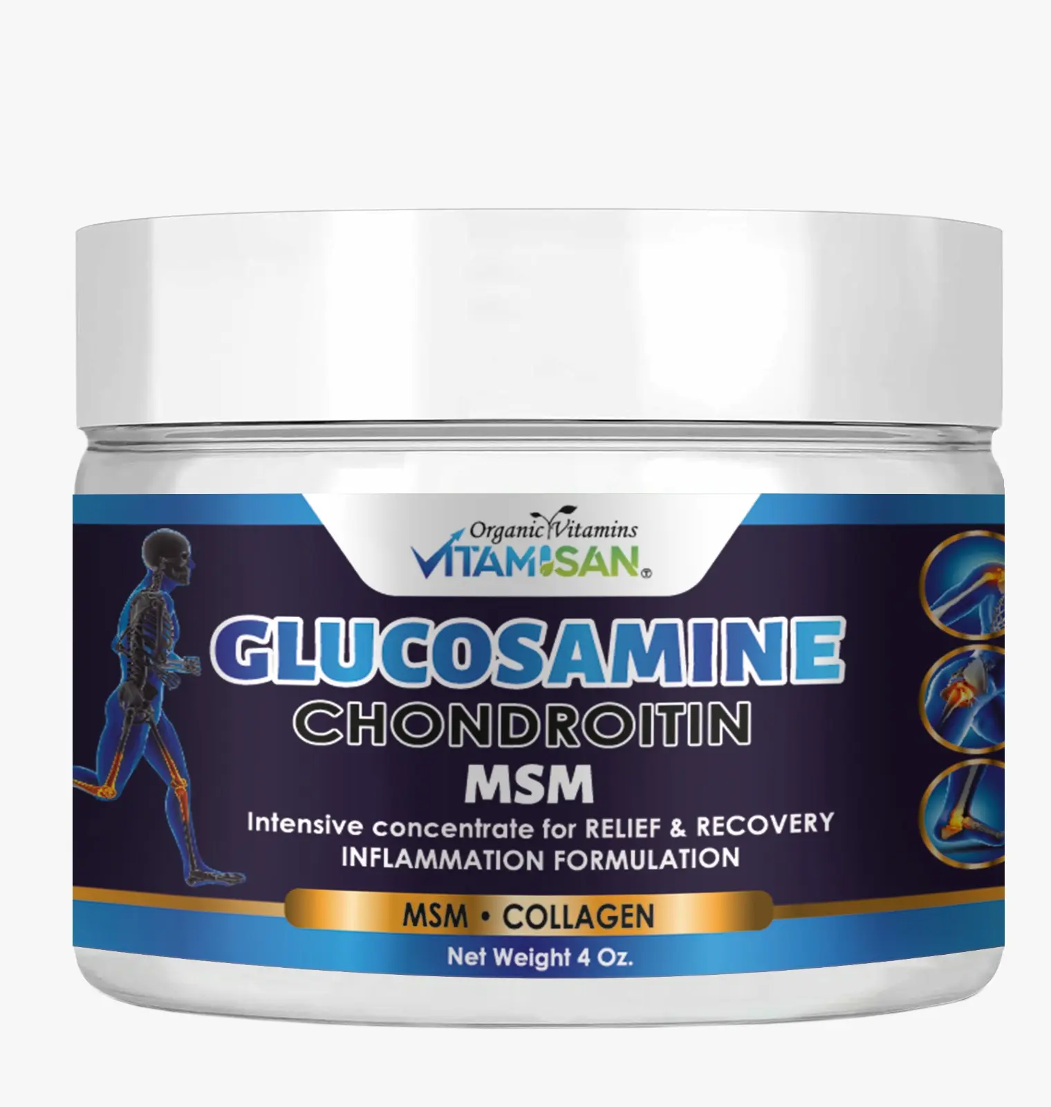 VITAMISAN Premium Organic Glucosamine & Chondroitin Cream with MSM, Arnica, & Collagen