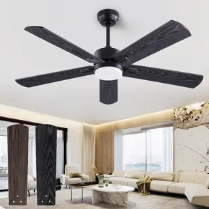 52" Ceiling Fans with Light and Remote,Farmhouse 5  Quiet Reversible DC  Ceiling Fans for Modern Indoor/Outdoor/Patio/Living Room/Bedroom(Black/Walnut)