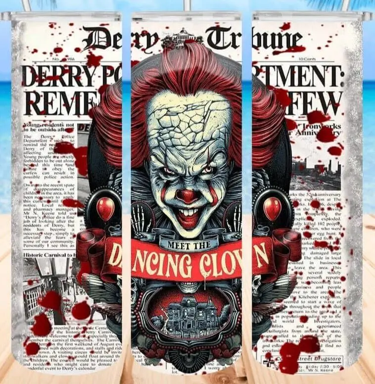 Penny Wise It Clown Halloween Horror 20 Oz Stainless Steel Tumbler Cup Lid/straw