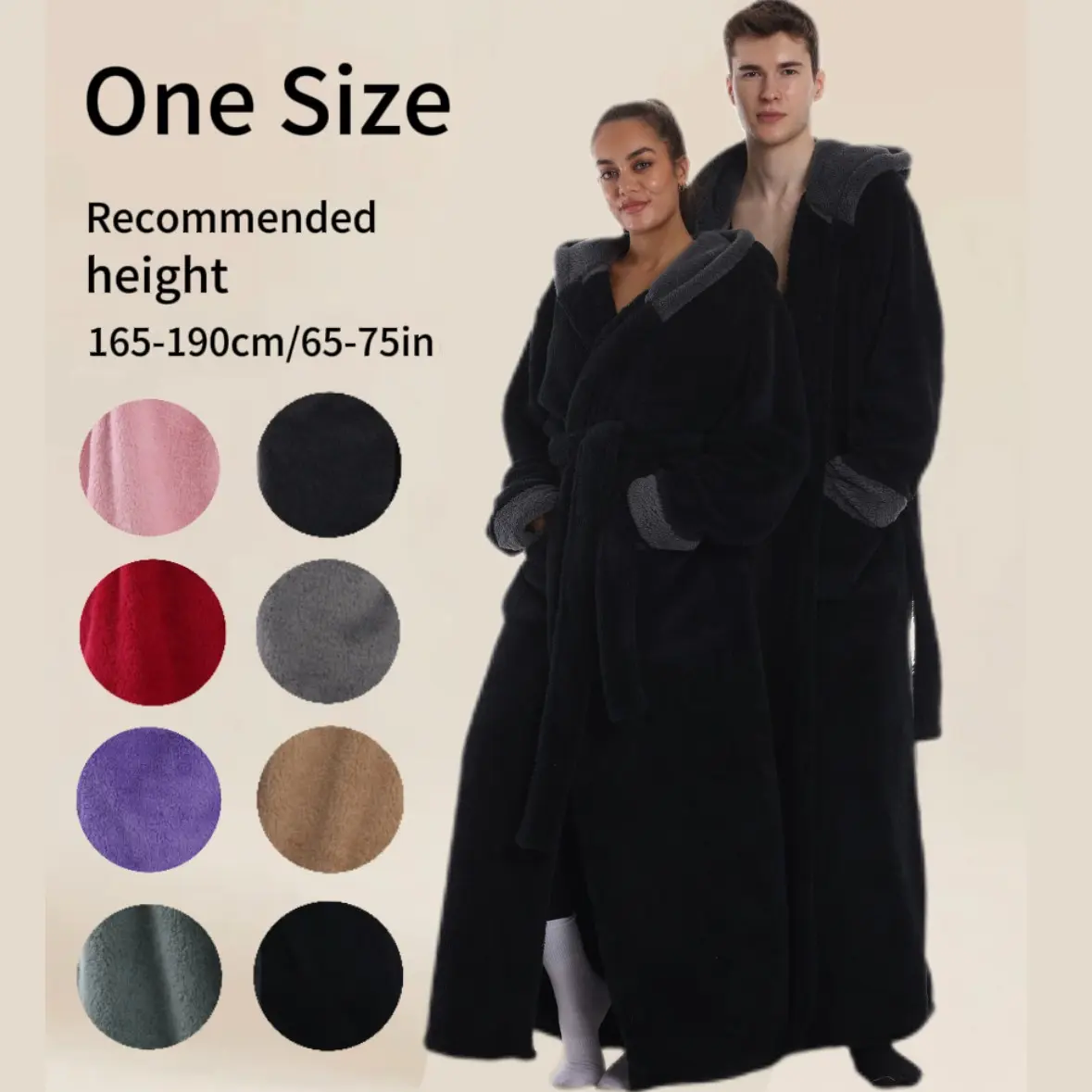 Elegant Fog Blue Hooded Bathrobe Blanket, Unisex, One Size, Multiple Colors Available, Home Essential, 140cm Long