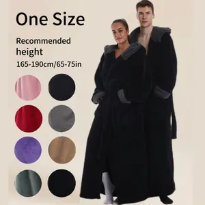 Elegant Fog Blue Hooded Bathrobe Blanket, Unisex, One Size, Multiple Colors Available, Home Essential, 140cm Long