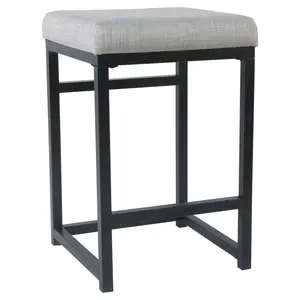 HomePop Backless Counter Stool Bar Square Industrial Metal 24" Light Gray