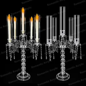 New 5-Arm Candle Holder, Transparent Acrylic Wedding Candle Holder, Romantic Valentine's Day Table Decor, Festival Party Decoration
