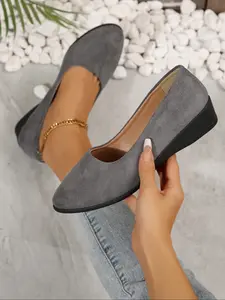 Women's Round Toe Slip-On Flats, Soft PU Leather Casual Shoes, Lightweight Rubber Sole, All-Season Comfortable Design, Commuter Shoes