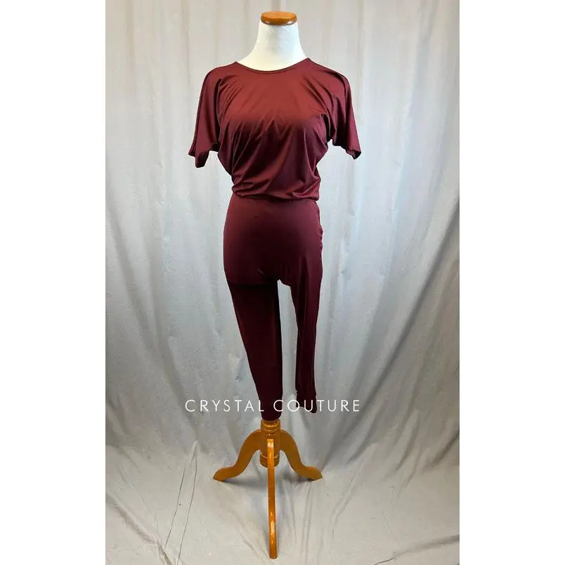 *Brand New* Maroon Blousy T-Shirt Unitard with Jogger Pants