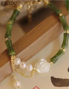 Natural Freshwater Pearl Bracelet Women Shell Mountain Camellia Design Daily Wear Bracelet