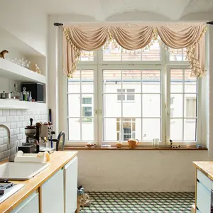 Waterfall Valances for Windows Valance Curtains with Tassels Luxury Chenille Swag Valances for Living Room Curtains for Bedroom Rod Pocket (Beige,W79 Inch,1 Panel)