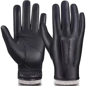 Mens Leather Gloves Touchscreen Texting, Winter Gloves Men Warm Thermal Wool Fleece Lined, Driving Gloves Anti-slip
