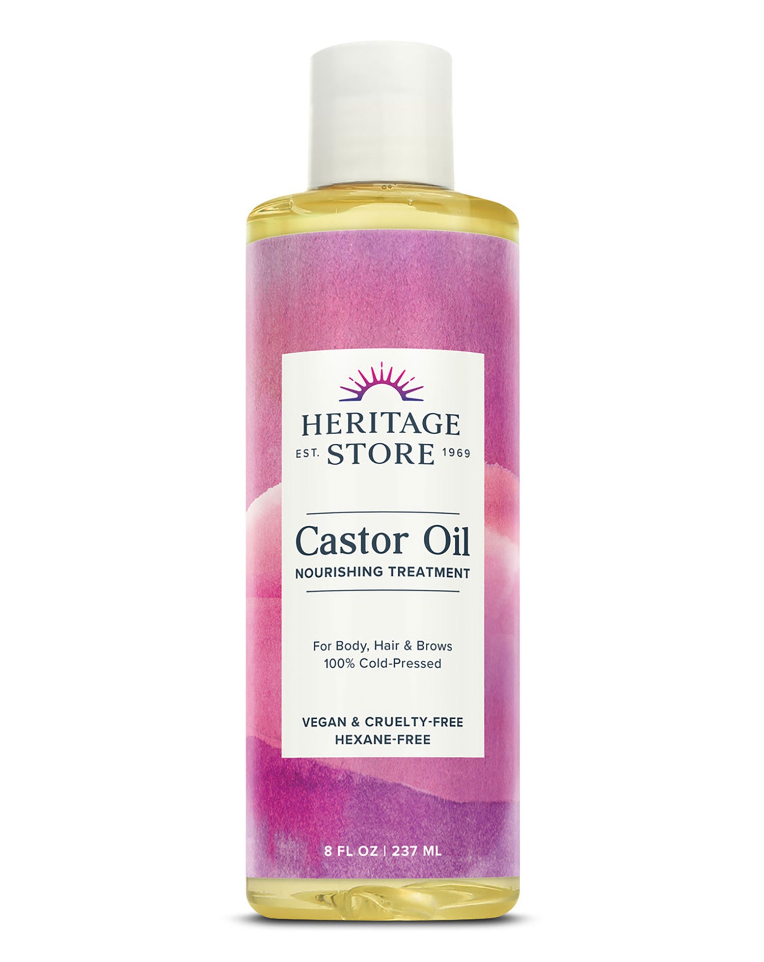 Heritage Store Castor Oil Nourishing Treatment 100% Cold Pressed Vegan Cruelty Free 8 FL OZ 237 ML for Body Hair & Brows