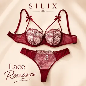 SILIX Lace Lingerie Set – Romantic Embroidered Mesh Bra & Panty Set, Soft Breathable Comfort for Everyday Confidence