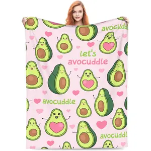 Cute Avocado Blanket Gifts for Women for Living Room Bedding Couch Soft Comfortable Flannel Lightweight Cozy Throw Pink Avocados and Heart Blankets Valentines Day Decor