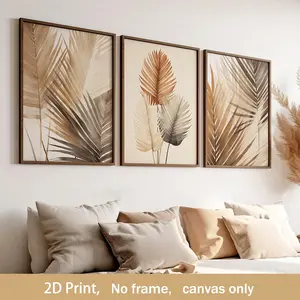 3 Piece Unframed Palm Leaf Canvas Prints, Neutral Tone Tropical Plant Posters, Fashion Farm Wall Decor, Ideal for Living Room, Bedroom, Office