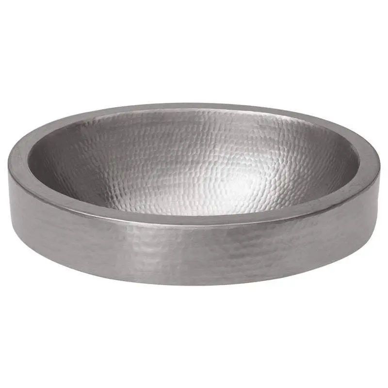 Compact Oval Skirted Vessel Hammered Copper Sink in Nickel