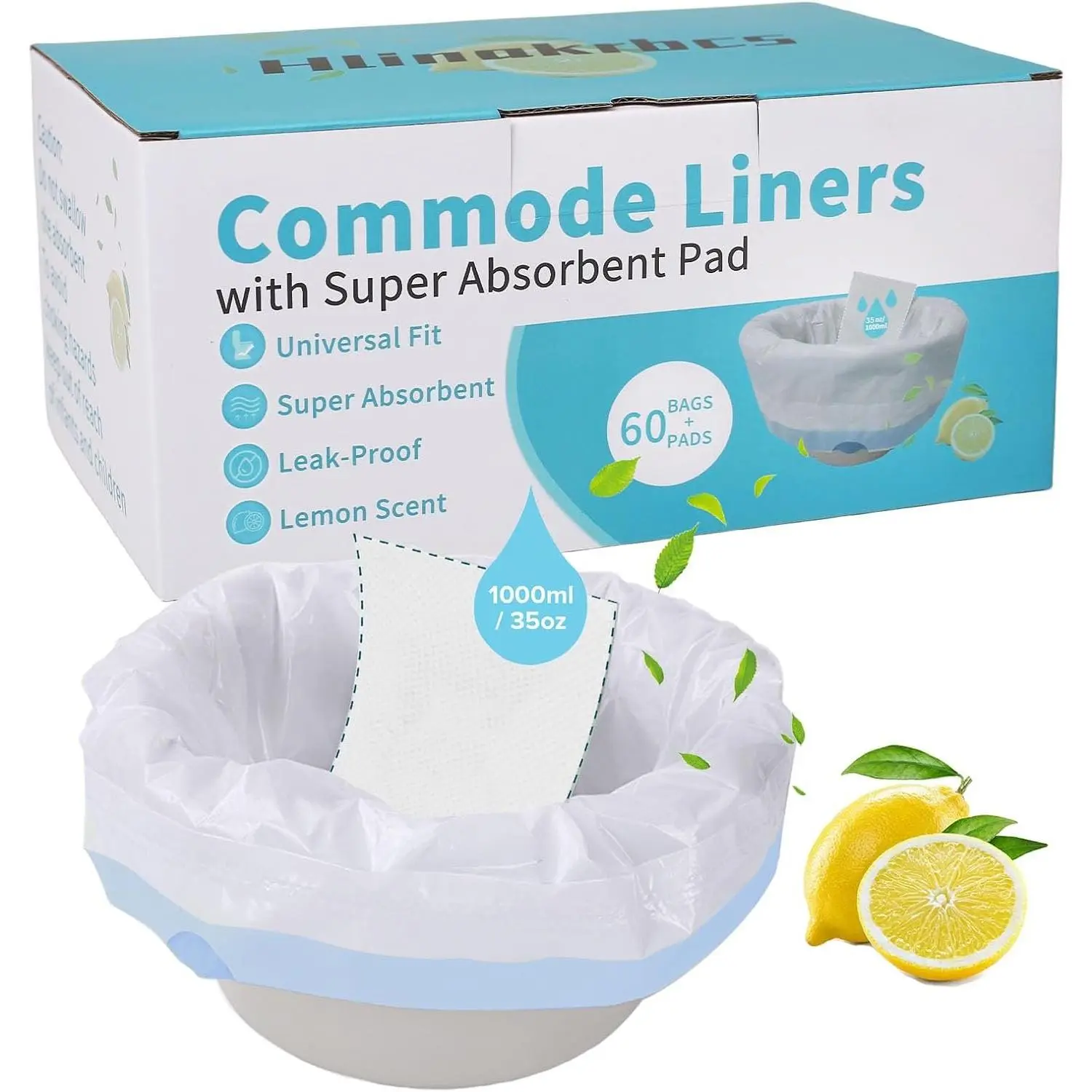 60 Pack Commode Liners with Absorbent Pads( Scent),Bedside Commode Liners Disposable for Portable Toilet,Adult Commode Chair Bucket & Porta Potty,Camping Toilet Bags