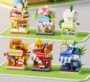 Mini Street Shop Building Blocks 6 Pcs Lego-Compatible Cute Dessert Food Store Bricks DIY Decor Toy for Kids Educational Play Creativity Boost