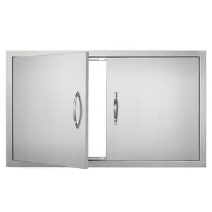 Fathersdaygift Stainless Steel Double Flush Mount Outdoor Kitchen Access Door, 36Wx21H Inch Vertical Wall-Mounted with Handles, for BBQ Island, Grilling Station, Double Doorsdealsforyoudays