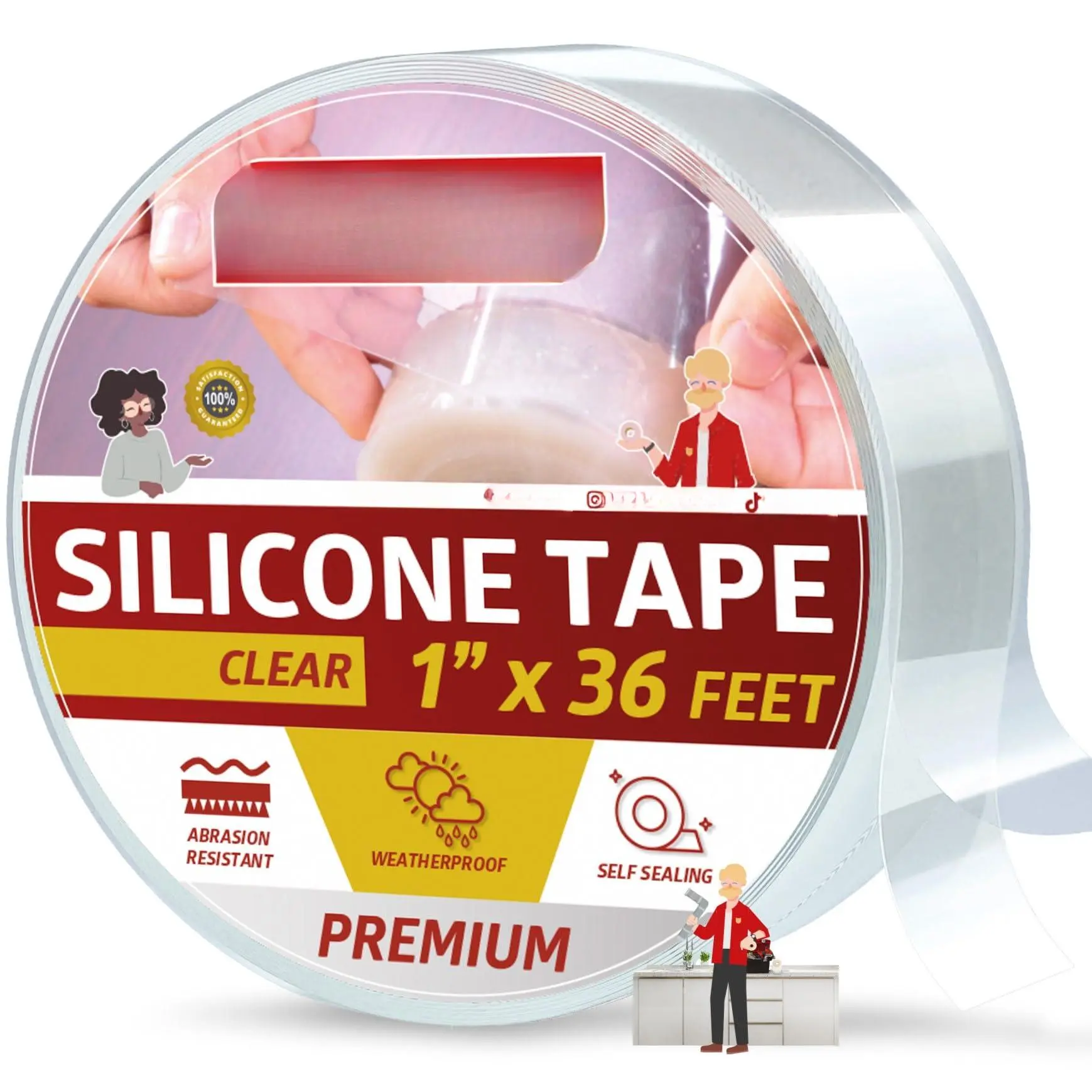 Self Fusing Silicone Tape Waterproof Clear - 1" X 36 Feet  Amalgamating Rubber For Plumbing Sealing Pipes Hose Repair Outdoor Coax And Electrical Cables Weatherproof