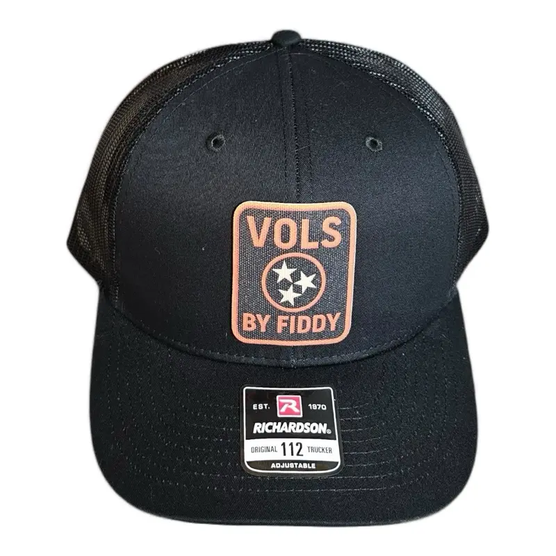 Vols by Fiddy - Richardson 112 Trucker Hat with Snapbexx Patch - Black Mid-Profile Adjustable Snapback Hat for Adults