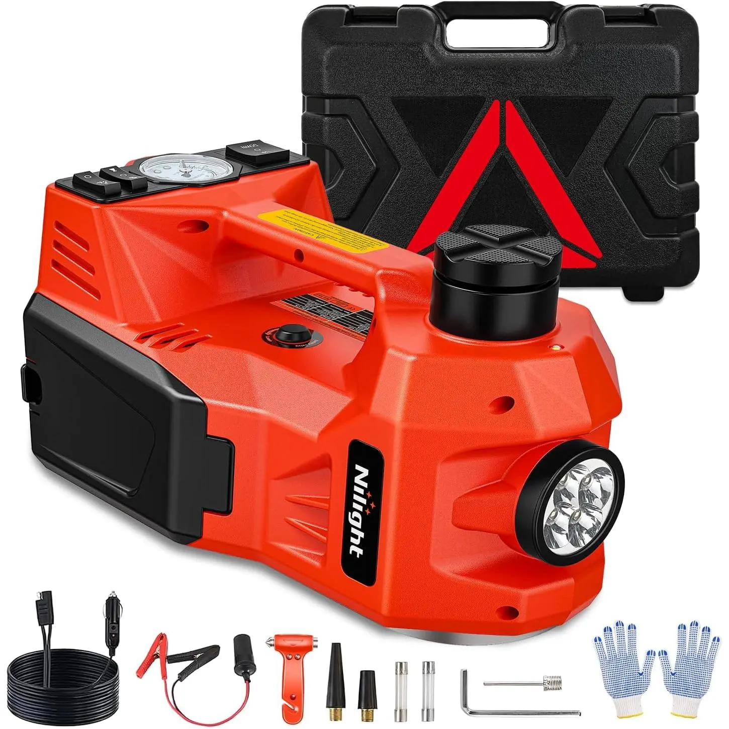 Nilight Electric Car Jack 5 Ton 12V Hydraulic with Inflatable Pump LED Light 3 in 1 Portable Floor Jack for Tire Change, Led Lighting, 5-Ton Max