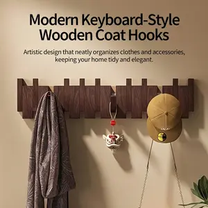 Piano Key Folding Wall Hook Rack - Space Saving Multi-Hook Organizer for Coats, Scarves & Towels, Entryway Mudroom Bohemian Decor